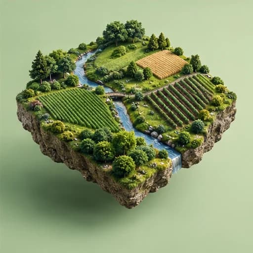 Illustrative aerial farmland with agricultural plots